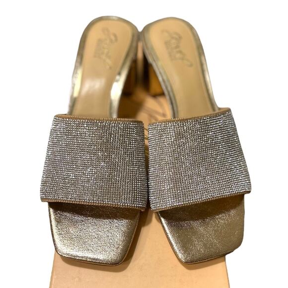 Jewel Badgley Mishka Harlyn Block Heeled Mule Crystal Vamp Womens 7 Rosegold NEW - Picture 1 of 6